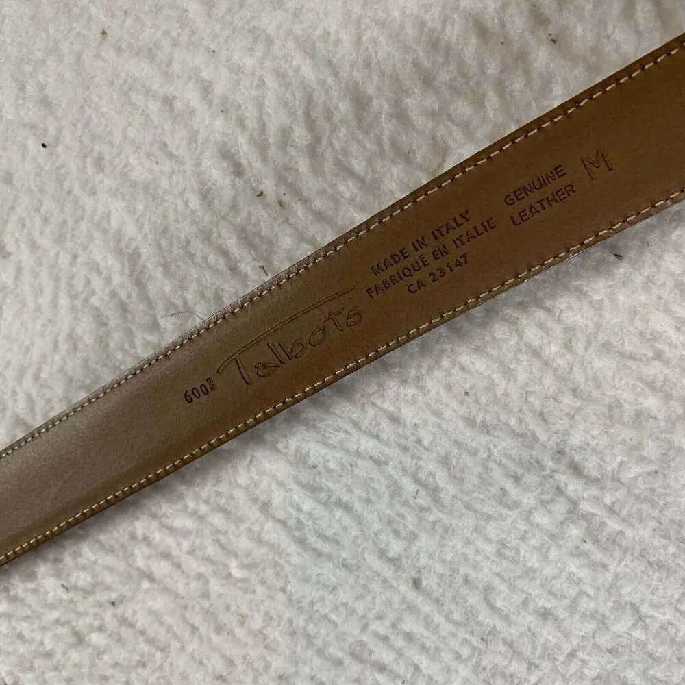 Talbots Belt Women's Medium‎ Brown Leather Crocodile Print Square Buckle 9604
